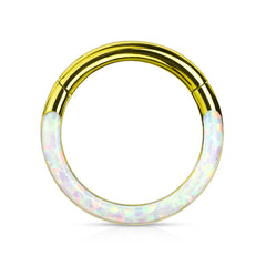 16G Surgical Steel Opal Inlay Front Facing 10MM/8MM Septum Clicker Ring. Septum Piercing. Septum Ring. Nose Ring.