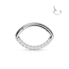 Silver Implant Grade Titanium Single Line Stones Oval Hinged Septum Clicker Ring
