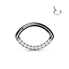 Silver Implant Grade Titanium Single Line Stones Oval Hinged Septum Clicker Ring