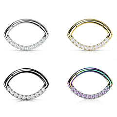 Silver Implant Grade Titanium Single Line Stones Oval Hinged Septum Clicker Ring