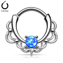 16G Single Opal Center Lacey Septum Clicker Ring