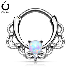 16G Single Opal Center Lacey Septum Clicker Ring