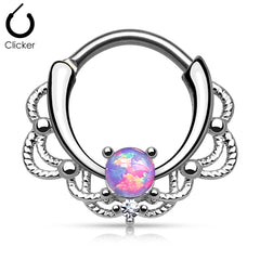 16G Single Opal Center Lacey Septum Clicker Ring