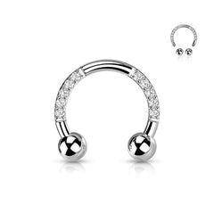 16G Front Facing Clear Gems Horseshoe Ring Septum Ring.Septum Jewelry