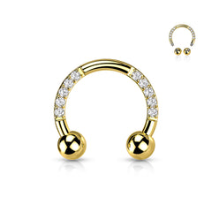 16G Front Facing Clear Gems Horseshoe Ring Septum Ring.Septum Jewelry