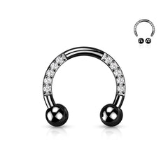 16G Front Facing Clear Gems Horseshoe Ring Septum Ring.Septum Jewelry