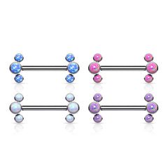 Pair of 14G Implant Grade Titanium Threaded Opal Nipple Barbells. Nipple Piercing. Nipple Jewelry. Nipple Barbells