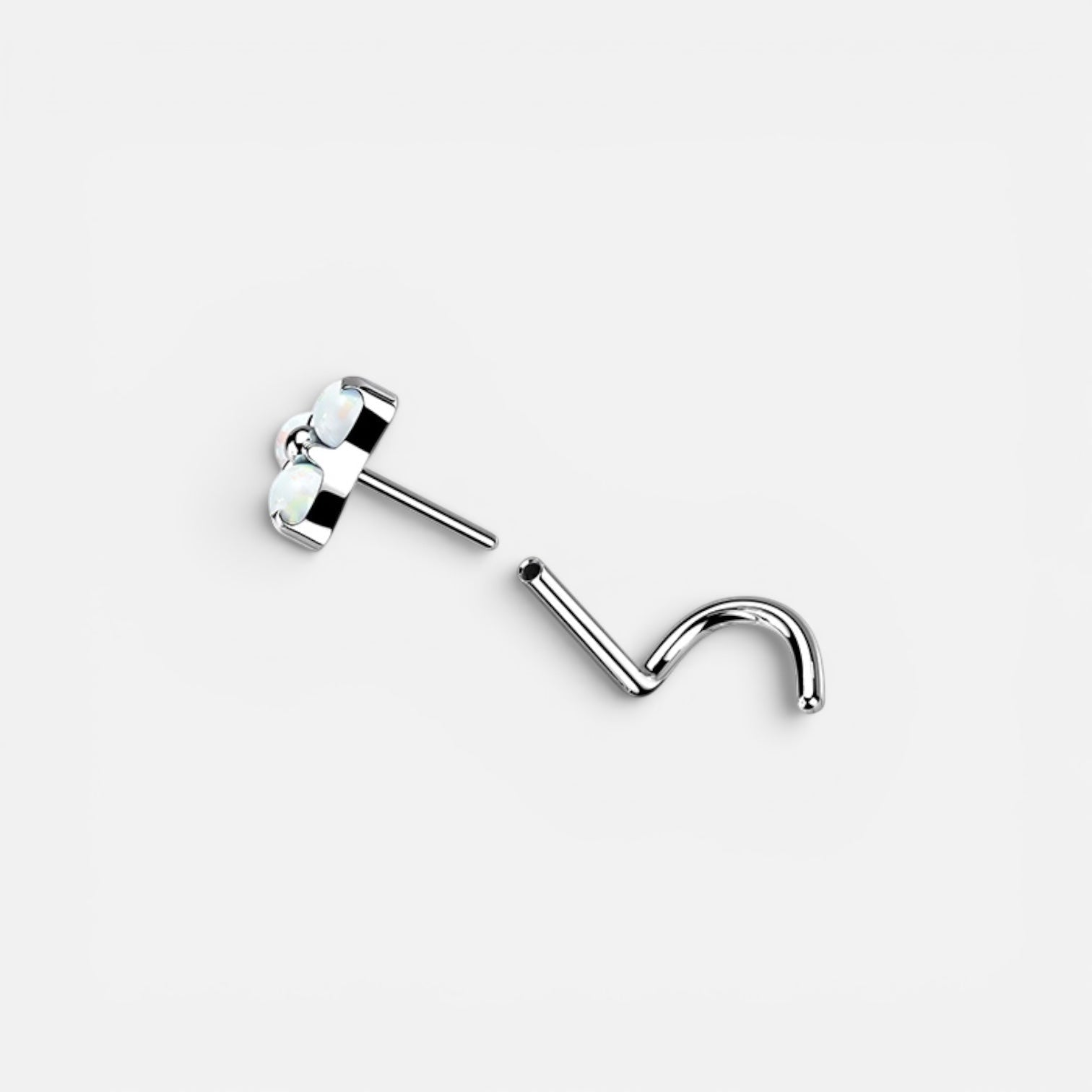 AABodyJewelry flower top corkscrew nose stud with opal gems, made of titanium.