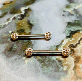 A set of Multi Gems Sprinkle Dot Nipple Barbell Ring. Nipple Piercings. Nipple Jewelry