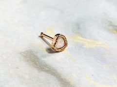 20G Dainty Rose Gold White Opal Glitter Heart Nose Stud with Ball. 7mm Length. Nose Piercing. Nose Ring. Nose Jewelry. Nose Studs