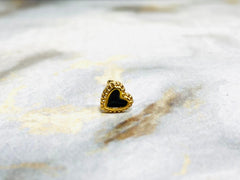 20G Dainty Gold and Black Valentine Heart Nose Stud with Ball. Nose Ring. Nose Stud. Nose Piercing. Nose Jewelry