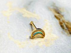 20G Dainty Gold Illuminating Moon Shape Nose Stud with Ball. 7mm. Nose Piercing. Nose Ring. Nose Jewelry. Nose Studs