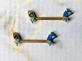 Pair of 14G Gold Butterfly Nipple Barbells. Nipple Piercing. Nipple Rings. Nipple Jewelry.