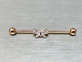 14G Rose Gold Sparkling Stone Butterfly 38MM Length Industrial Barbell. Industrial Piercing. Body Jewelry. Ear Piercing. Ear Barbell.