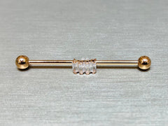 14G Rose Gold Baguette Square Stones Industrial Barbell Piercing. 38mm Length. Industrial Barbell. Ear Piercing. Body Jewelry.
