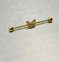 Butterfly with center CZ stone Industrial barbell