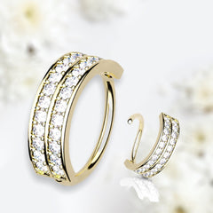Golden 8MM 10MM Double Line Sparkling Stones Bendable Nose Hoop. Cartilage Hoop. Tragus Hoop. Helix Piercing. Nose Piercing. Nose Ring.