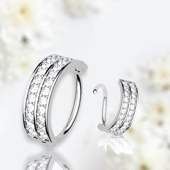 Silver 8MM 10MM Double Line Sparkling Stones Bendable Nose Hoop. Cartilage Hoop. Tragus Hoop. Helix Piercing. Nose Piercing. Nose Ring.