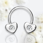 16G Silver Clear Stone Heart Ends Horseshoe. Septum Ring. Nose Ring.