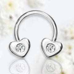 16G Silver Clear Stone Heart Ends Horseshoe. Septum Ring. Nose Ring.