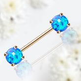 Pair of 14G Rose Gold Blue Opal Prong Set Nipple Barbell. Nipple Rings. Nipple Piercing. Nipple Jewelry.