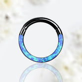 16G Surgical Steel Black & Blue Opal Inlay Septum Clicker Ring. Septum Piercing.