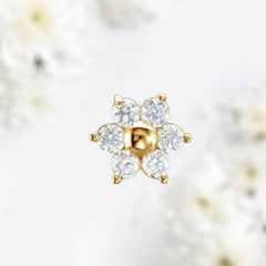 14 Karat Gold White Sparkling Stones Youth Floral Inspired Earrings. Kids Jewelry. Screw Back Earrings