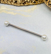 14G Pearl Ends 38MM Industrial Barbell. Ear Piercing. Industrial Piercing.