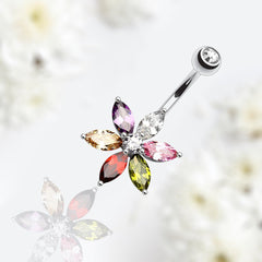 Multicolored Stone Marquise Flower Petals Belly Button Ring