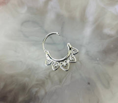 16G Silver Tribal Design Hinged Septum Clicker Ring