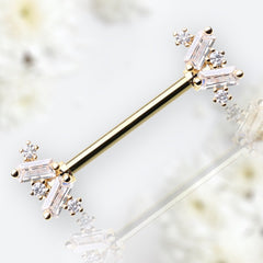 Pair of 14G Gold Sparkling Dainty Baguette Stone Nipple Barbell. Nipple Rings. Nipple Piercing