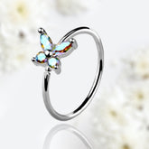 20G Silver Multicolor Butterfly Top Bendable Nose Hoop. Cartilage Hoop. Nose Ring. Nose Piercing.