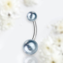 14G Silver Light Blue Pearl Texture Basic Belly Button Ring