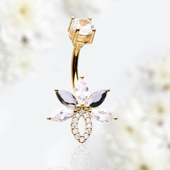 14G Gold Sparkling Marquise Stones Belly Button Ring