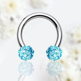 16G Aqua Blue Crystals Paved Balls Septum Horseshoe Hoop.