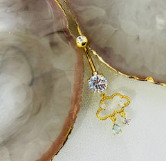 14G Gold Dangling Raining Cloud with Dangling Stones Belly Button Ring