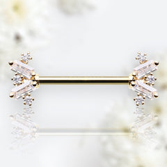 Pair of 14G Gold Sparkling Dainty Baguette Stone Nipple Barbell. Nipple Rings. Nipple Piercing
