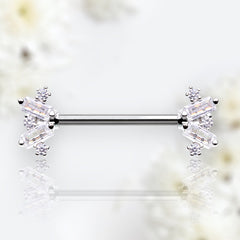 Pair of 14G Silver Sparkling Dainty Baguette Stone Nipple Barbell. Nipple Rings. Nipple Piercing