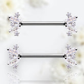 Pair of 14G Silver Sparkling Dainty Baguette Stone Nipple Barbell. Nipple Rings. Nipple Piercing