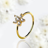20G Gold Clear Gems Flower Top Bendable Nose Hoop. Cartilage Hoop. Nose Ring. Nose Piercing.