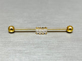 14G Gold Baguette Square Stones Industrial Barbell Piercing. 38mm Length. Industrial Barbell. Ear Piercing. Body Jewelry.