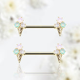Pair of 14G Gold Ice Cream Cone with Multicolor Gems Nipple Barbell
