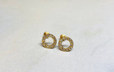 14K Real Gold Dainty Circle with Clear Stones Screw Back Earrings. 14K Gold. 14K Gold Earrings.