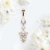 14G Gold Star Cluster Clear Gems Belly Button Ring