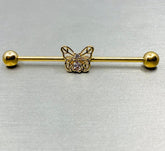 Butterfly with center CZ stone Industrial barbell