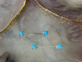 Pair of 14G Silver Turquoise Gem Nipple Barbell. Nipple Rings. Nipple Piercing. Nipple Jewelry. Body Jewelry. Body Piercing.
