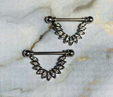 14G Clear Sparkling Stones Linked Dangling Feather Nipple Barbells. Nipple Piercings. Nipple Rings. Nipple Jewelry.