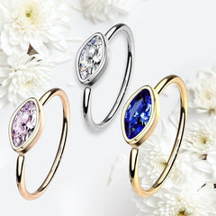 Dainty Marquise Stone Bezel Setting Bendable Hoop for Nose Cartilage Tragus Piercing. Nose Ring. Cartilage Piercing.