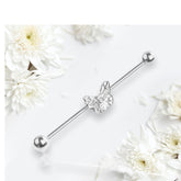 14G Silver Butterfly with center CZ stone Industrial  barbell. Industrial Piercing. Industrial Barbell. Ear Piercing. Body Jewelry.