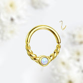 18G Dainty Gold White Opal Center 8MM Bendable Hoop for Daith, Cartilage, Septum & More